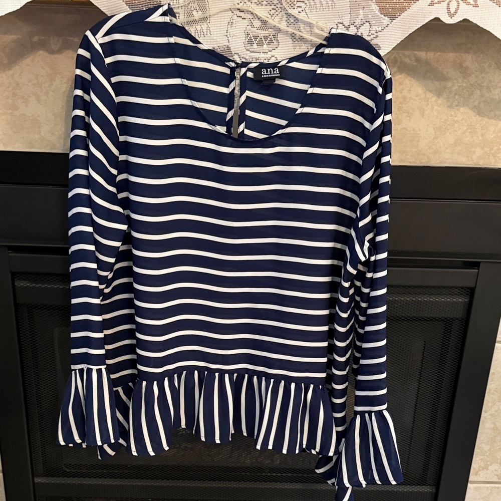 a.n.a Navy and White Striped Blouse